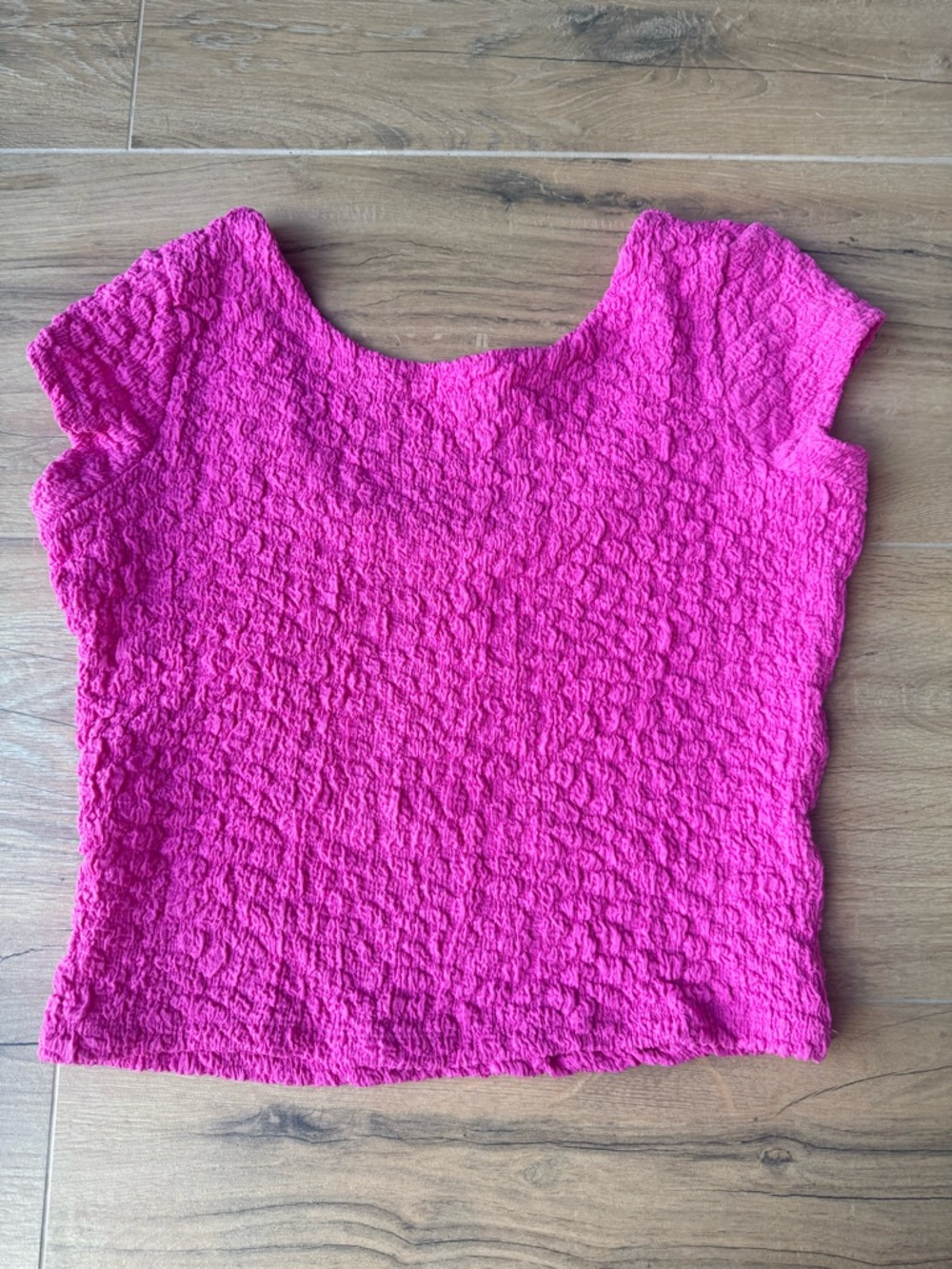 Maeve Textured Scoop Crop Top in Bright Pink - Picture 2 of 3